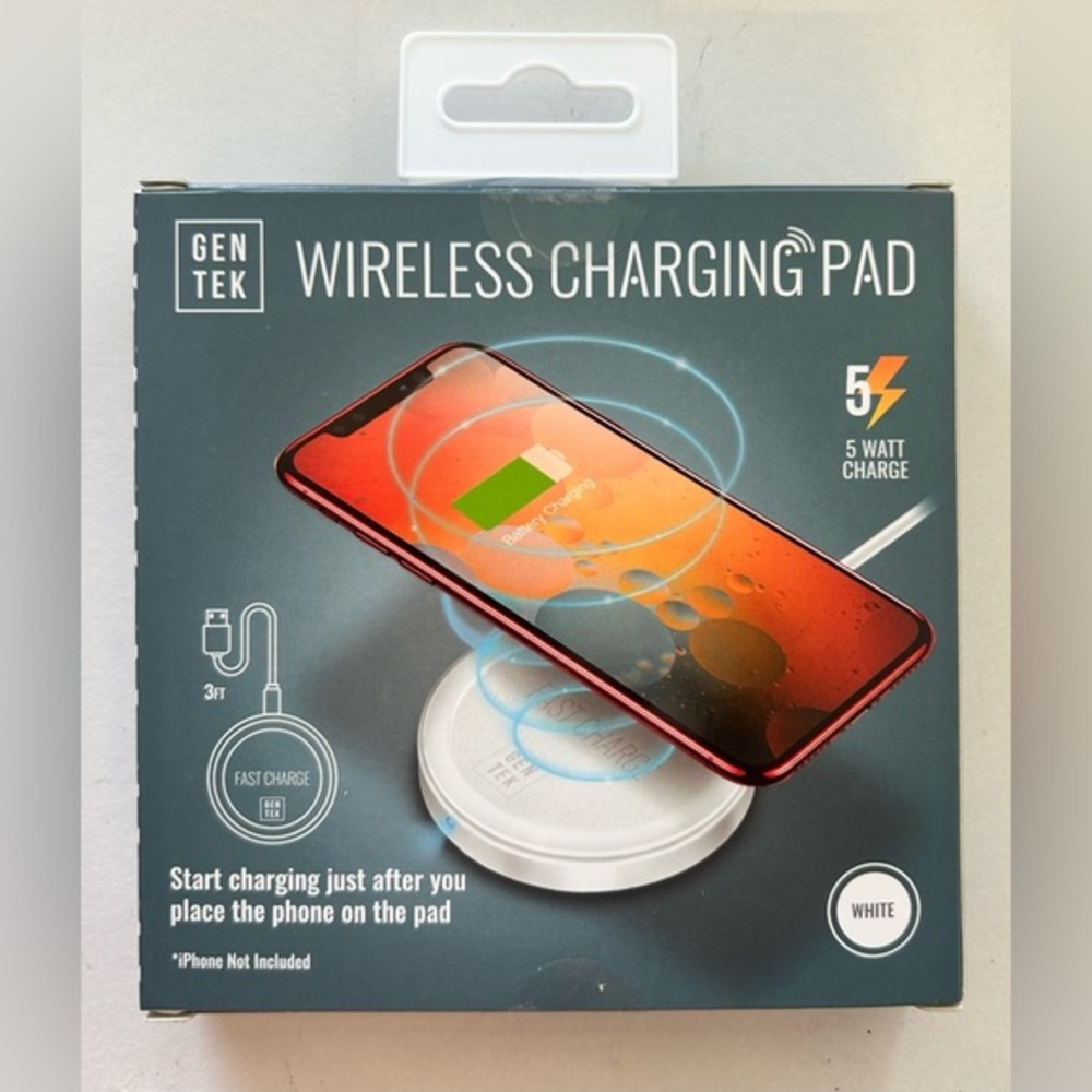 GENTEK Wireless Charging Pad 5 Watt - 3ft USB‎ cord - White